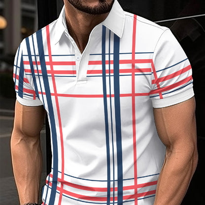 Men's Printed Lapel Button Sport Short Sleeved Shirt