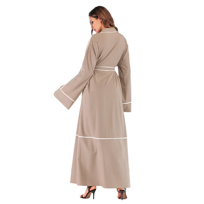 Contrast Striped Cardigan Muslim Robe