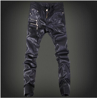 Autumn And Winter Black Men's Performance Leather Pants