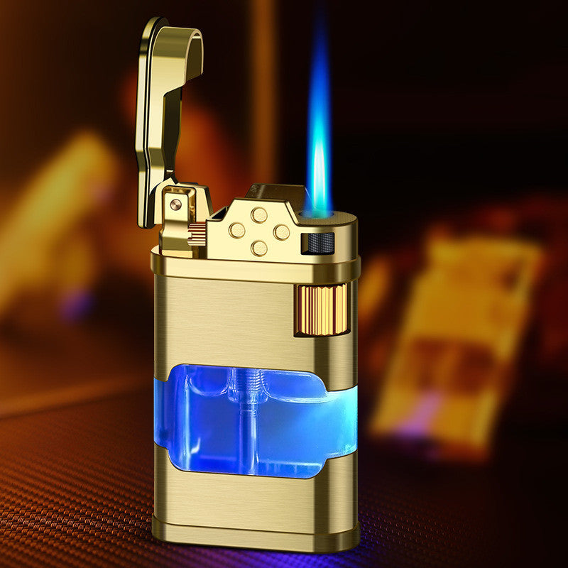 Retro Direct-fire Aerated Lighter Transparent Oil Bin Lighter With Light