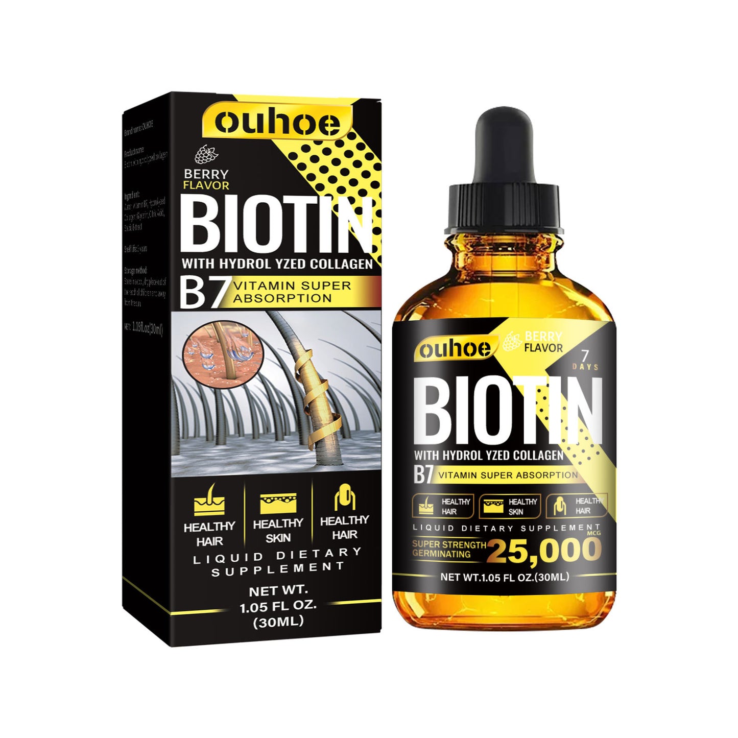 BIOTIN - RESEARCH Liquid Biotin & Collagen Hair Growth Drops  - Biotin And Liquid Collagen Supplement For Men & Women - Glowing Skin Support, Healthy Hair & Nail Growth - Glamour Gale hair growth drops