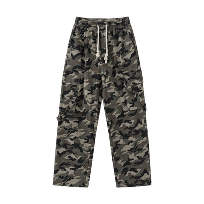 High Street Elastic Waist Camouflage Workwear Wide Leg Trousers