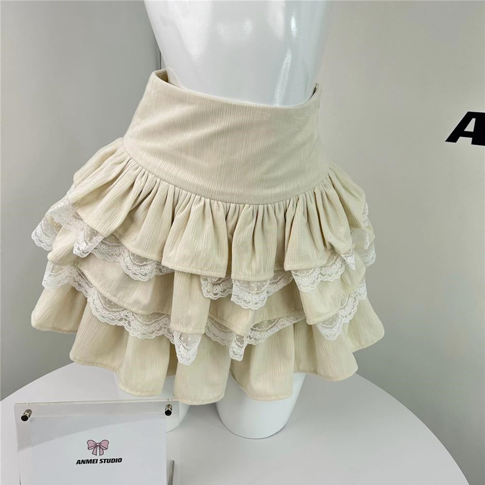 Women's Lace White Cake Skirt High Waisted Skirt