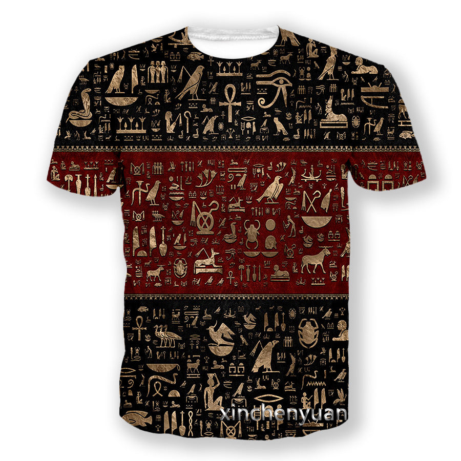 3D Digital Printing Egyptian Pharaoh Round Neck Short Sleeve