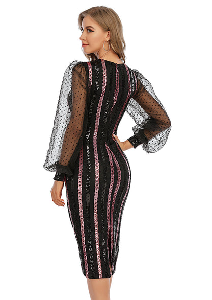 Women's Sexy Retro Mesh Long-sleeved Sequin Dress