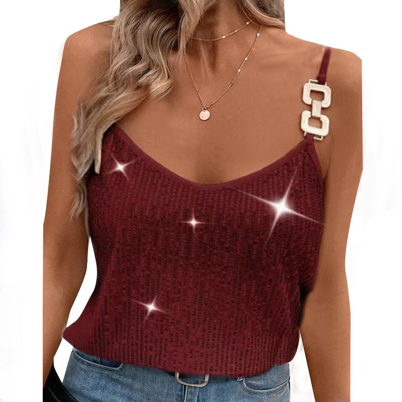 Women's V-neck Sequin Strap Vest