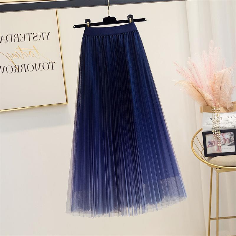 Spring And Summer Starry Sky Gradient Mesh Women's Mid-length Slimming Pleated Skirt