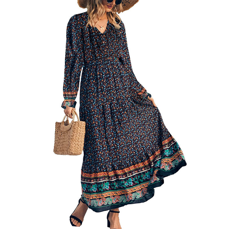 Fall New Fake Beach Long Bohemian Dress