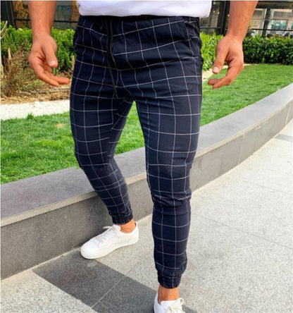 New AliExpress Amazon EBay European And American Plaid Print Men's Casual Stretch Pants