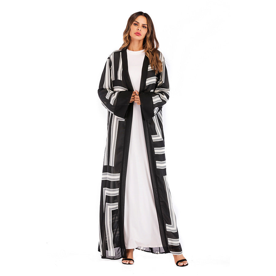 Muslim Stripe Loose Lace Cardigan Robe Female - Glamour Gale