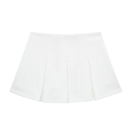 High Waist Wide Pleated Solid Color Pantskirt Women's Skirt