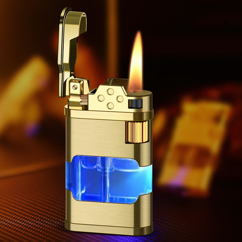 Retro Direct-fire Aerated Lighter Transparent Oil Bin Lighter With Light