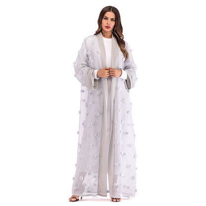 3D Floral Mesh Loose Lace Up Long Sleeved Cardigan Robe For Women - Glamour Gale