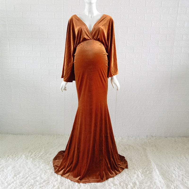 Women's Velvet Boho Maternity Maxi Dress