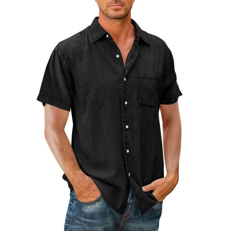 Men's Polo Collar Solid Color Pocket Shirt