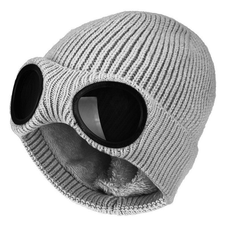 Warm Knitted Woolen Hats With Windproof Glasses