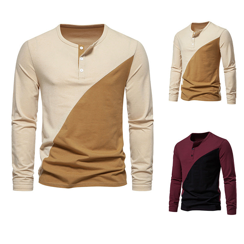 Men's Color Matching Long-sleeved T-shirt European And American