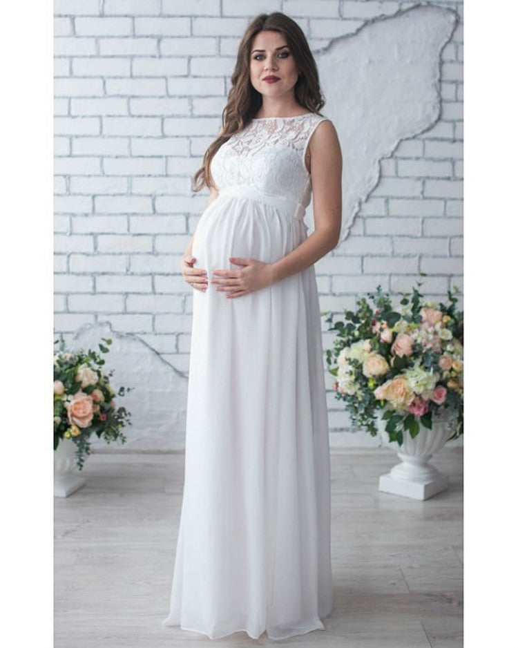 Lace Stitching Chiffon Mopping Long Maternity Dress