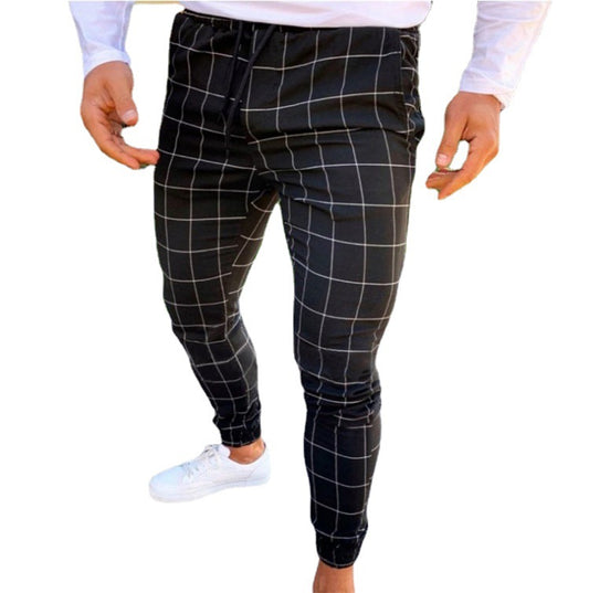 New AliExpress Amazon EBay European And American Plaid Print Men's Casual Stretch Pants