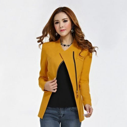 Women's Fashion Solid Color Zip Slim Fit Blazer