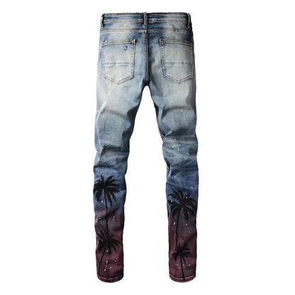 Men's Paint-splashing Style Graffiti Ripped Jeans - Glamour Gale