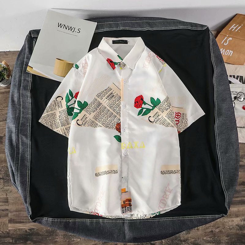 Casual Loose Half Sleeve Shirt Printed Men's Top