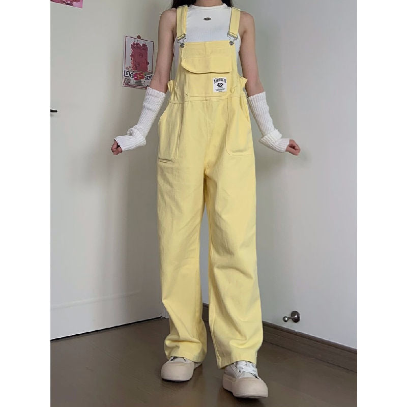 Suspender Pants High Waist Loose Straight Slimming Women