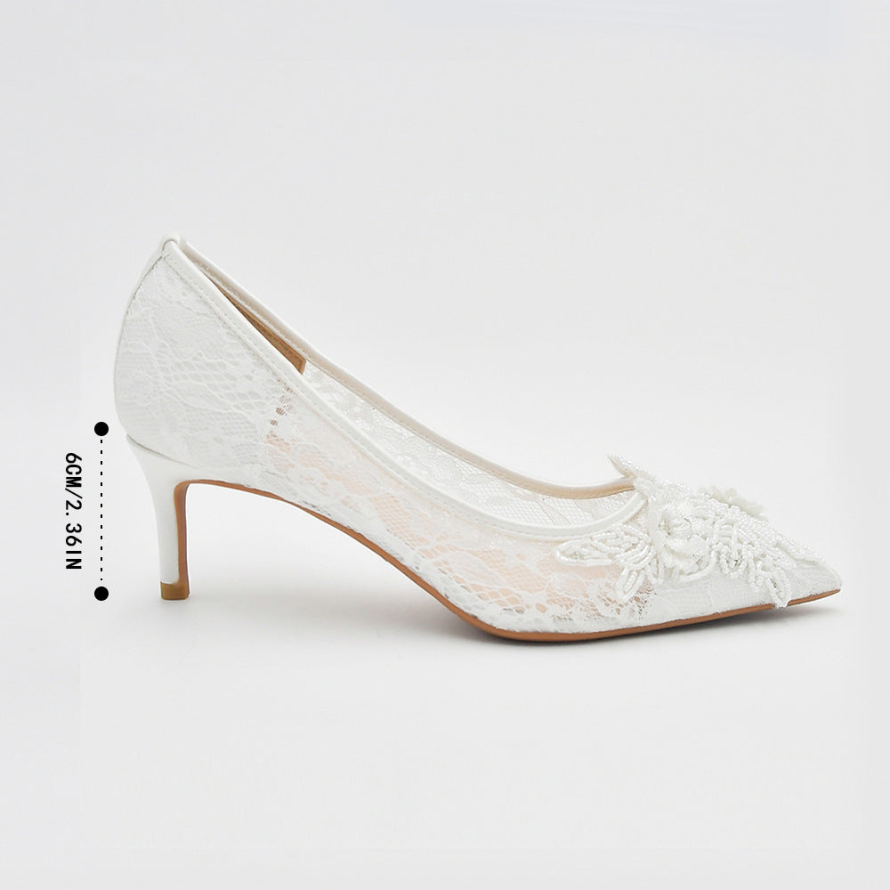 White Lace Flower Bride's  Wedding Shoes