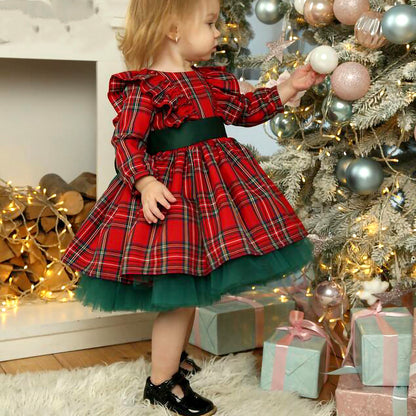 Girls Kids Red Checkered Bow Christmas Dress - Glamour Gale