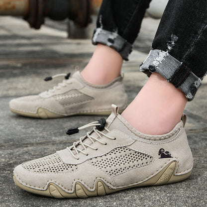 Men's Casual Sports Sewn Leather Mesh Shoes