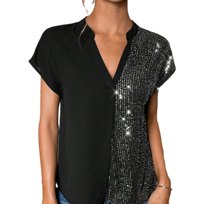 Women's Sequin V-neck Shirt Top