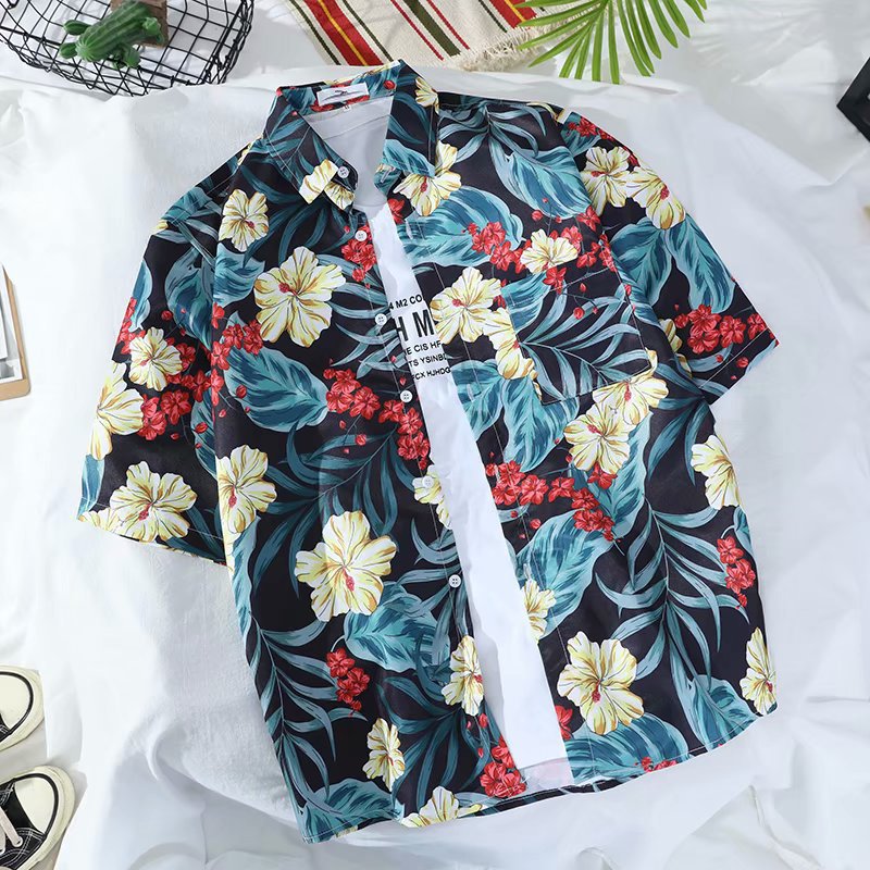 Casual Loose Half Sleeve Shirt Printed Men's Top