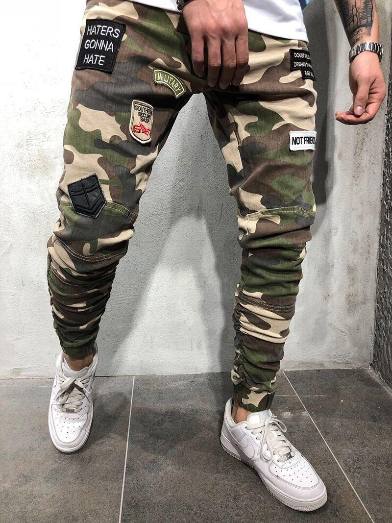 Men's Jeans Badge Stretch Slim Fit Camouflage Skinny Pants - Glamour Gale