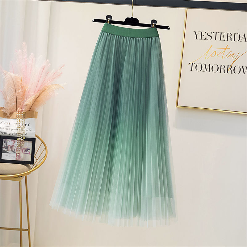 Spring And Summer Starry Sky Gradient Mesh Women's Mid-length Slimming Pleated Skirt