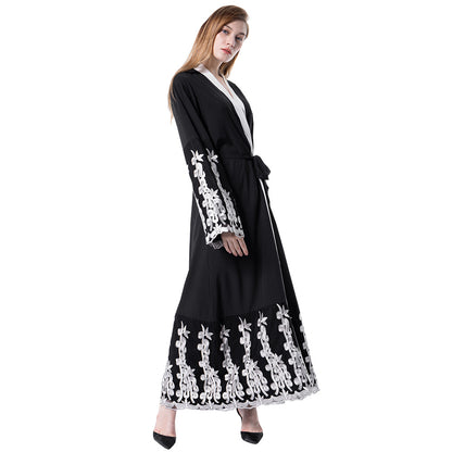 Fashionable Mesh Stitching Embroidery Loose Cardigan Gown For Women - Glamour Gale