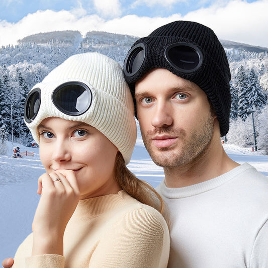 Warm Knitted Woolen Hats With Windproof Glasses