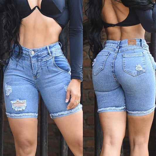 Fashion Ladies Casual Blue Ripped Jeans