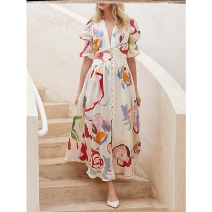 Bohemian Big Chiffon Print Dress Long Beach Dress