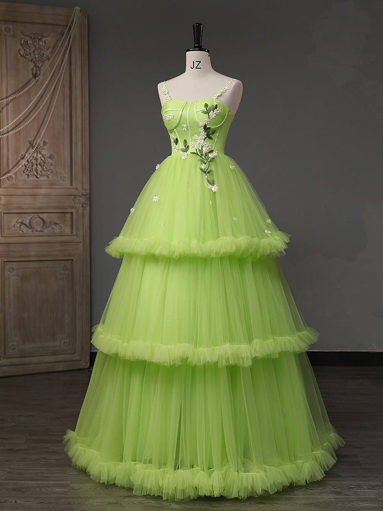 New Style Green Forest Series Fluffy Evening Dress