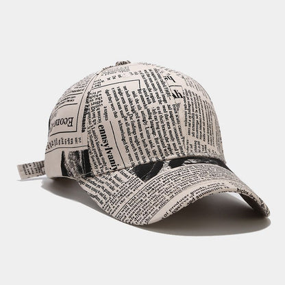 College Style Retro Newspaper Pattern Baseball Cap Men