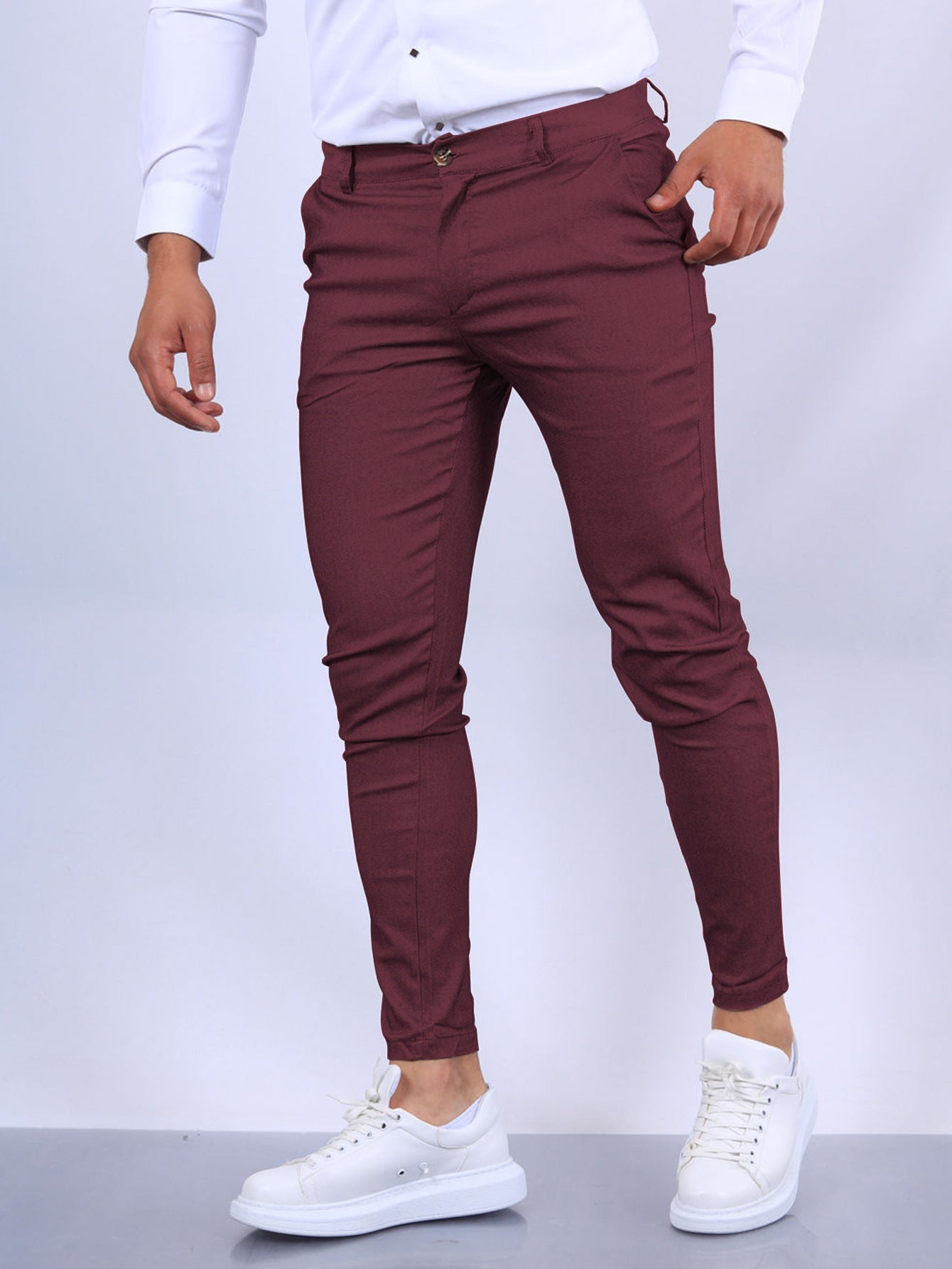 European And American Solid Color Textured Casual Tappered Pants - Glamour Gale