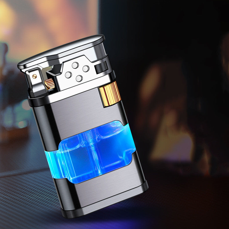 Retro Direct-fire Aerated Lighter Transparent Oil Bin Lighter With Light