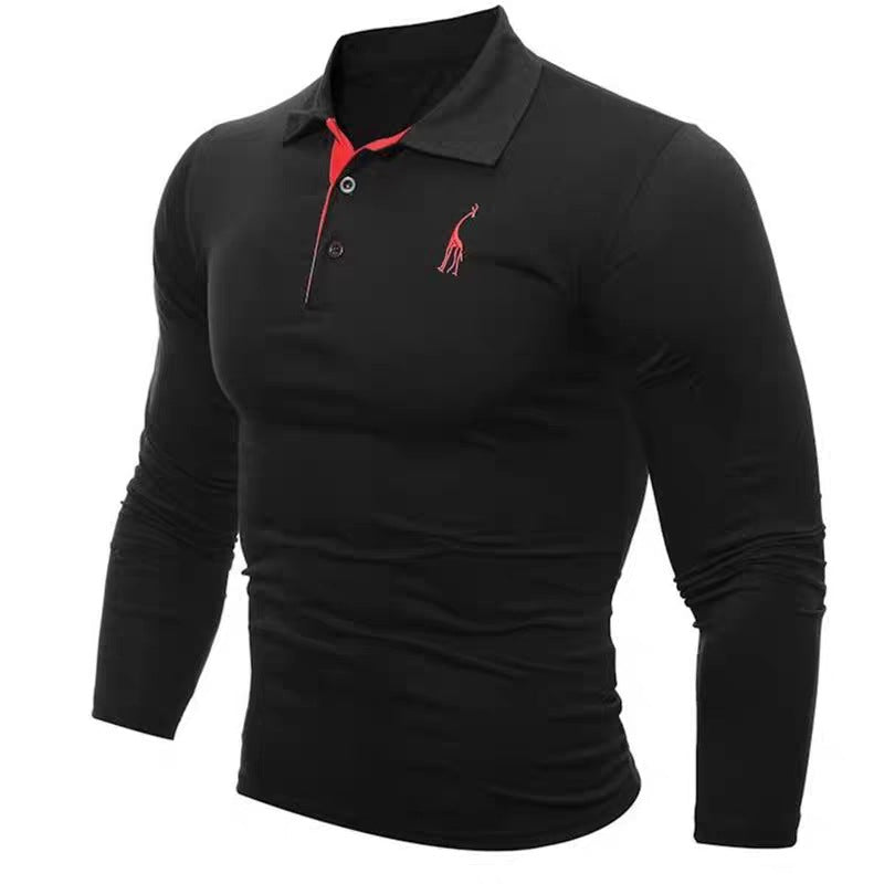 Embroidered Deer Digital Polo Collar Men's Long Sleeve