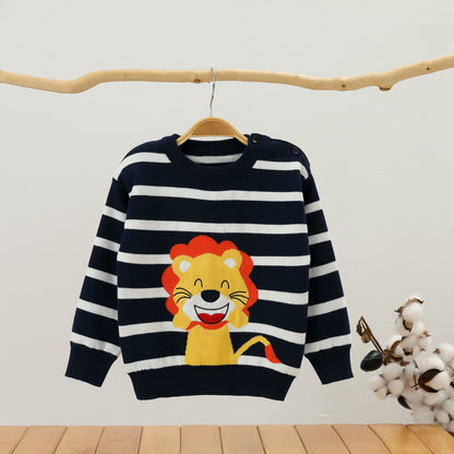 Boys Combed Cotton Long Sleeve Sweater Little Lion Knit Top