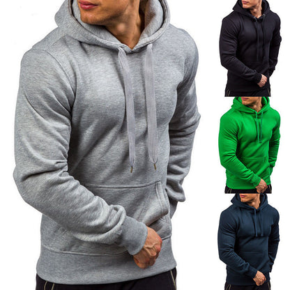 Men's Solid Color Pullover Hooded Sweater Casual Sports Slim Fit