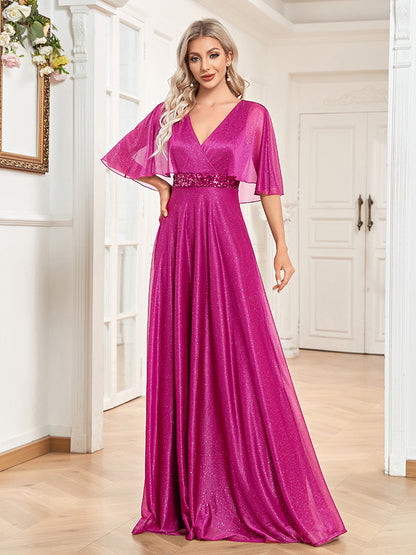 V-neck A- Line Slim-fit Fishtail Evening Dress