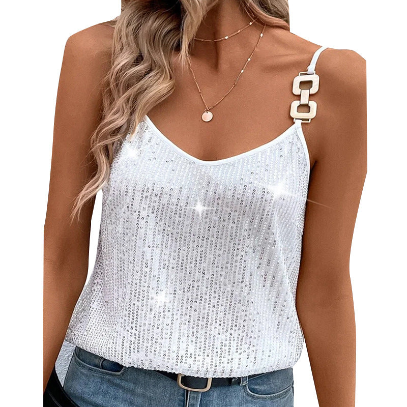 Women's V-neck Sequin Strap Vest