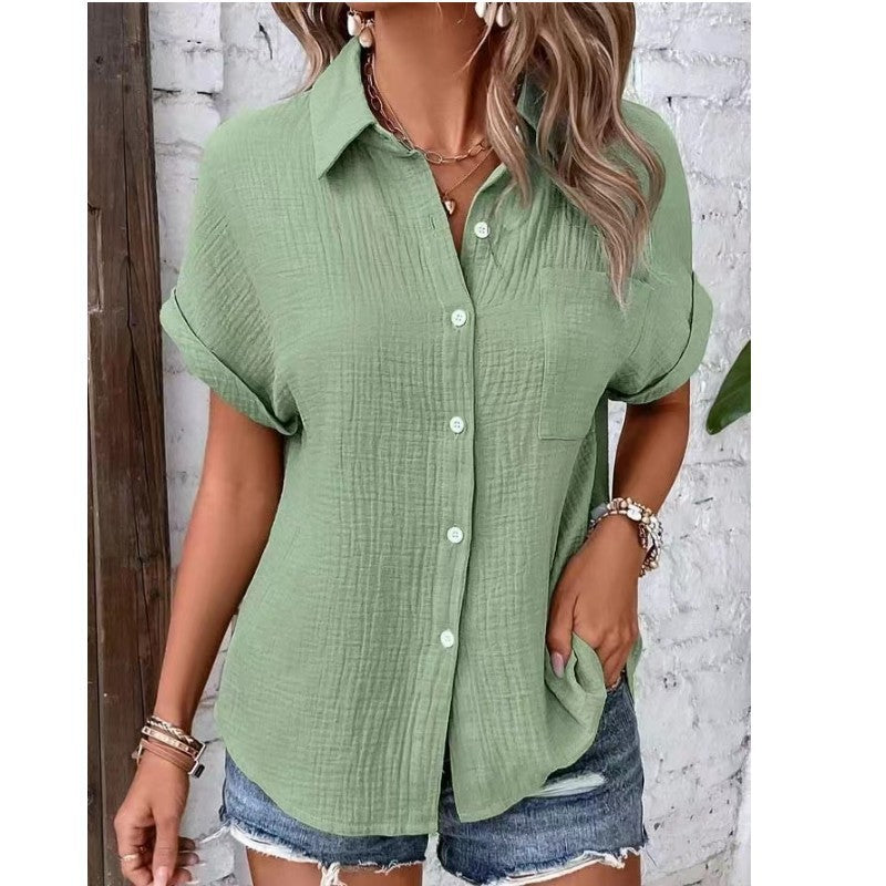 Lapel Pocket Raglan Sleeve Single-breasted Shirt