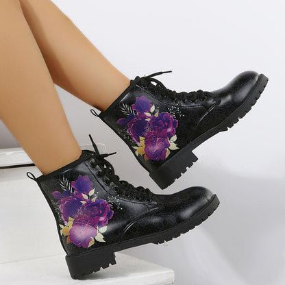 Autumn Casual Lace Up Ankle Boots Round Head Chunky Heel Boots