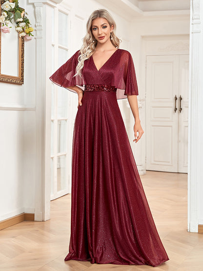 V-neck A- Line Slim-fit Fishtail Evening Dress